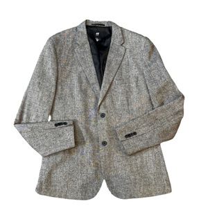 - H&M Skinny Fit Blazer Grsy Black Tweed Wool Blend Size 44 Regular
